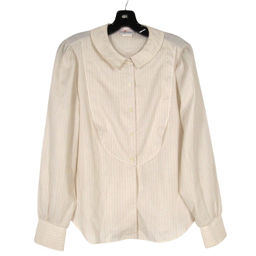 VTG KRIS HOWARD Beige/Brown STRIPS Button-Up YOKE FRONT Twill SHIRT/TOP 11/12-M